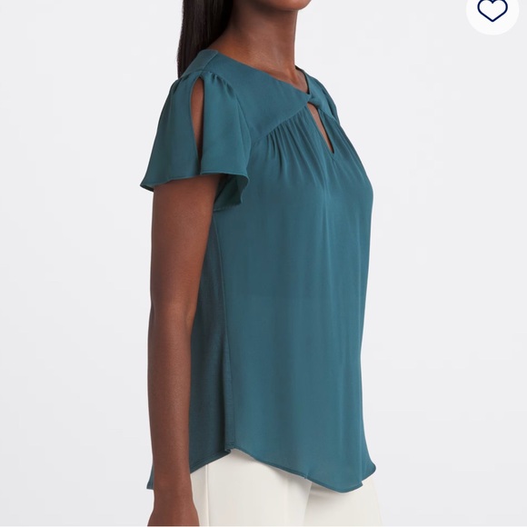 FORTUNE + IVY Adeline Key Hole Mixed Material Blouse blue women’s XL stitch fix - Picture 5 of 12